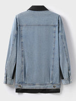 Load image into Gallery viewer, Denim Spliced Notched Collar Jacket