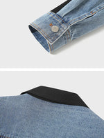 Load image into Gallery viewer, Denim Spliced Notched Collar Jacket