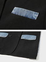 Load image into Gallery viewer, Denim Spliced Notched Collar Jacket