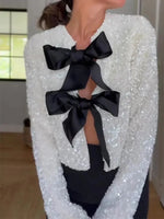 Load image into Gallery viewer, Front Tie Sequined Jacket