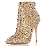 Load image into Gallery viewer, Glitter Studs Zipper Stiletto Boots