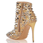 Load image into Gallery viewer, Glitter Studs Zipper Stiletto Boots