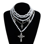 Load image into Gallery viewer, Cross Pearls Rose Necklace
