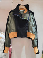 Load image into Gallery viewer, Tricolor Spliced Knitted Cropped Jacket
