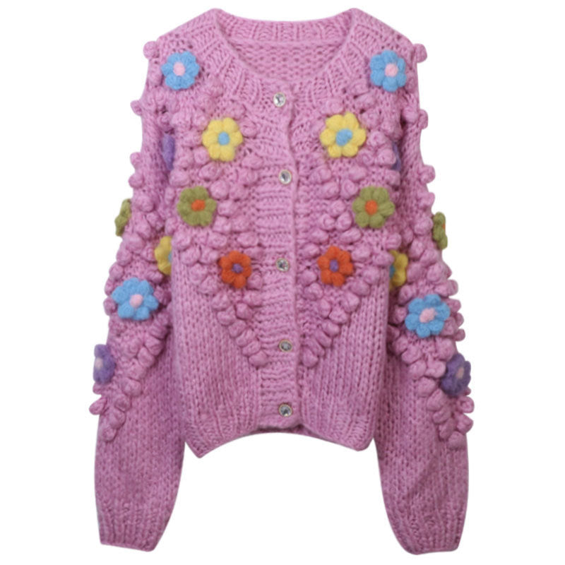 PATCHWORK FLOWER LOOSE KNITTED CARDIGAN