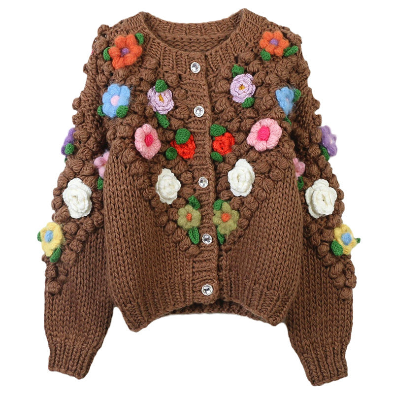 PATCHWORK FLOWER LOOSE KNITTED CARDIGAN