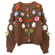 PATCHWORK FLOWER LOOSE KNITTED CARDIGAN
