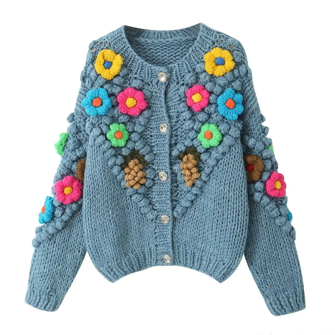 PATCHWORK FLOWER LOOSE KNITTED CARDIGAN