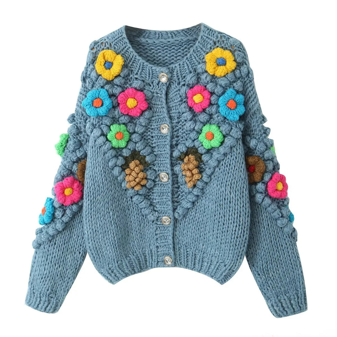 PATCHWORK FLOWER LOOSE KNITTED CARDIGAN