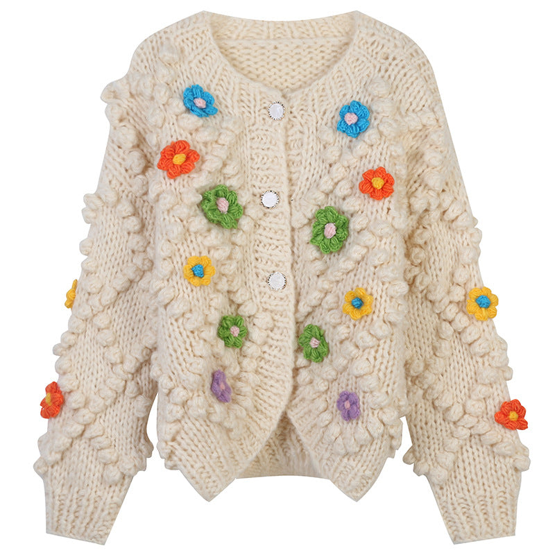 PATCHWORK FLOWER LOOSE KNITTED CARDIGAN