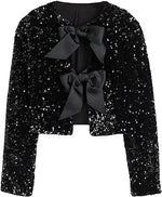 Load image into Gallery viewer, Front Tie Sequined Jacket
