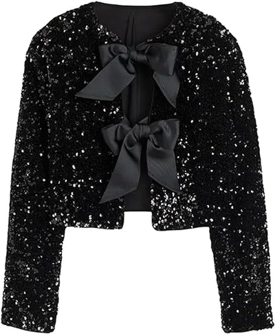 Front Tie Sequined Jacket