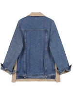 Load image into Gallery viewer, Denim Spliced Notched Collar Jacket
