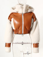 Load image into Gallery viewer, Hooded Fur Leather Cropped Jacket
