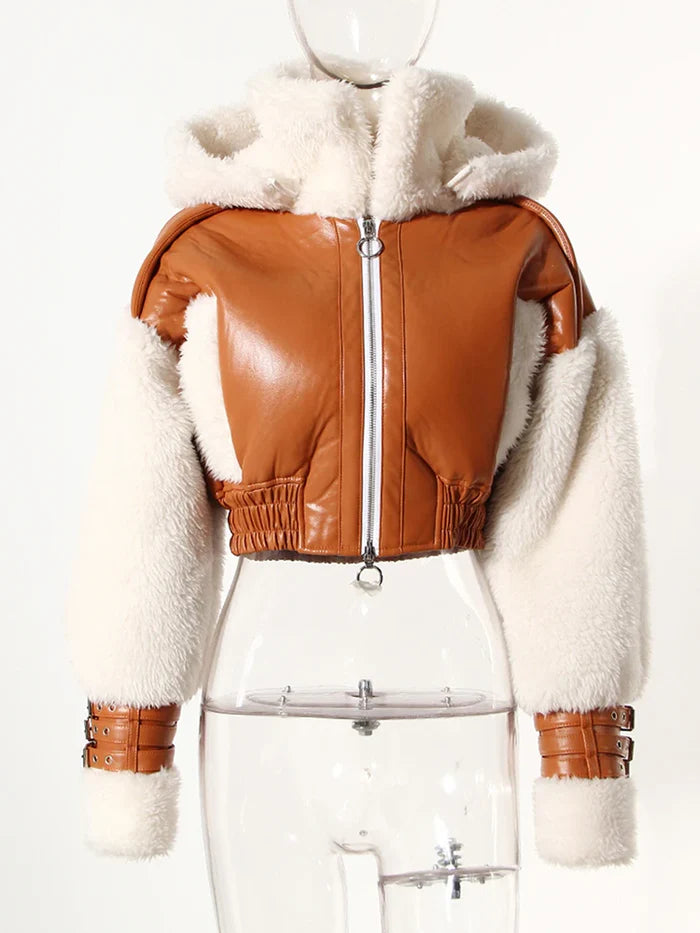 Hooded Fur Leather Cropped Jacket