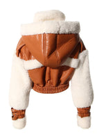 Load image into Gallery viewer, Hooded Fur Leather Cropped Jacket
