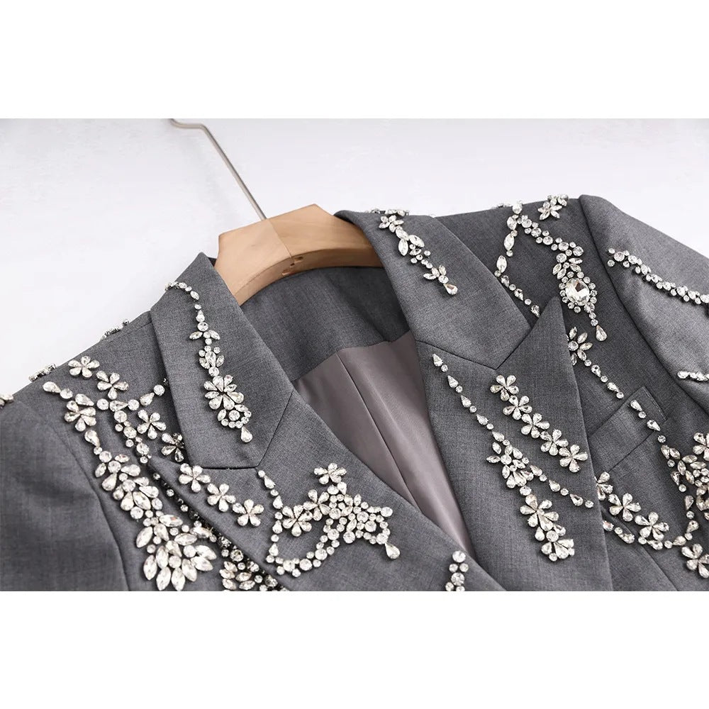 Lapel Crystal Luxury Long Sleeve Blazer