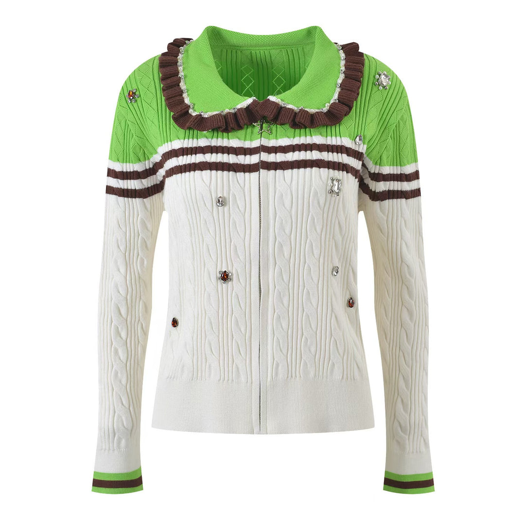 Bead Collar Knitted Cardigan