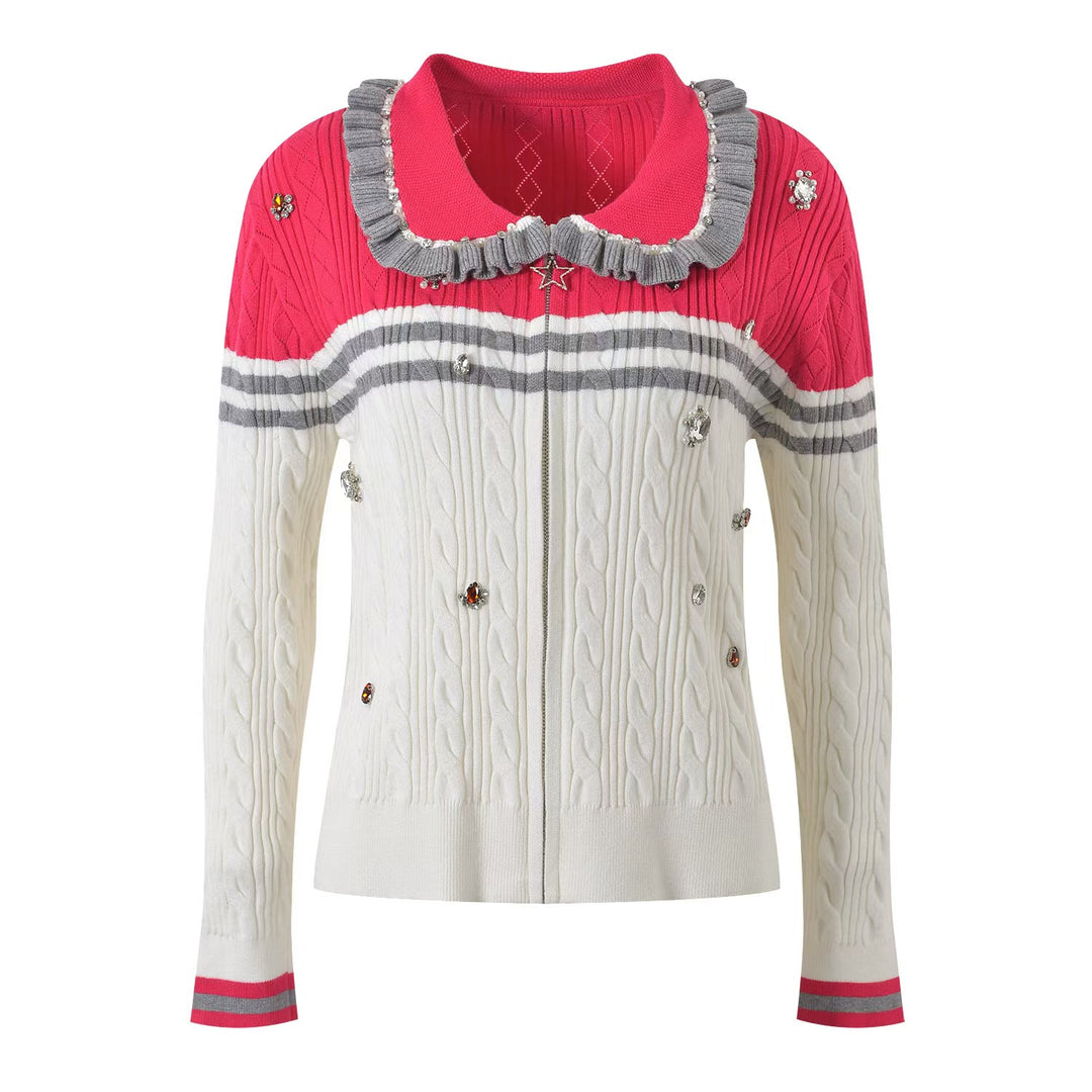 Bead Collar Knitted Cardigan