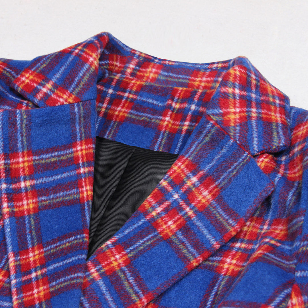 Checked Plaid Double Breasted Women Blazer