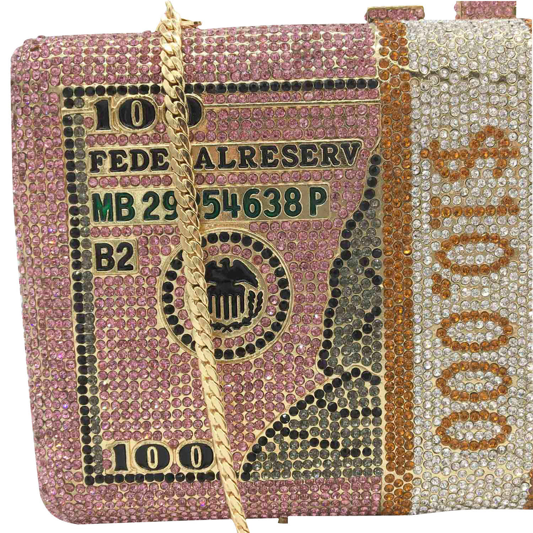 Dollar Bill Rhinestone Crystal Purse