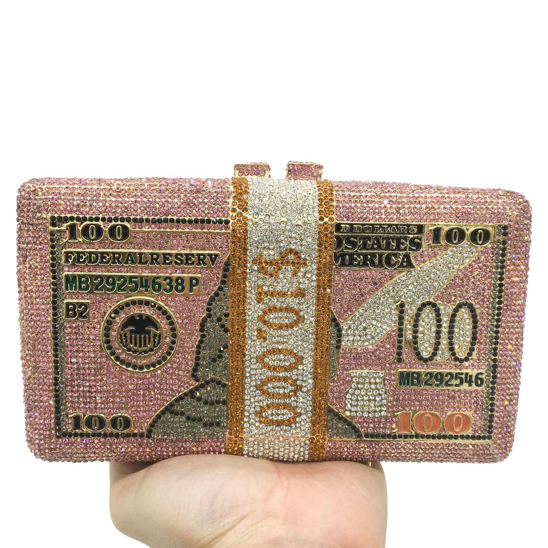 Dollar Bill Rhinestone Crystal Purse