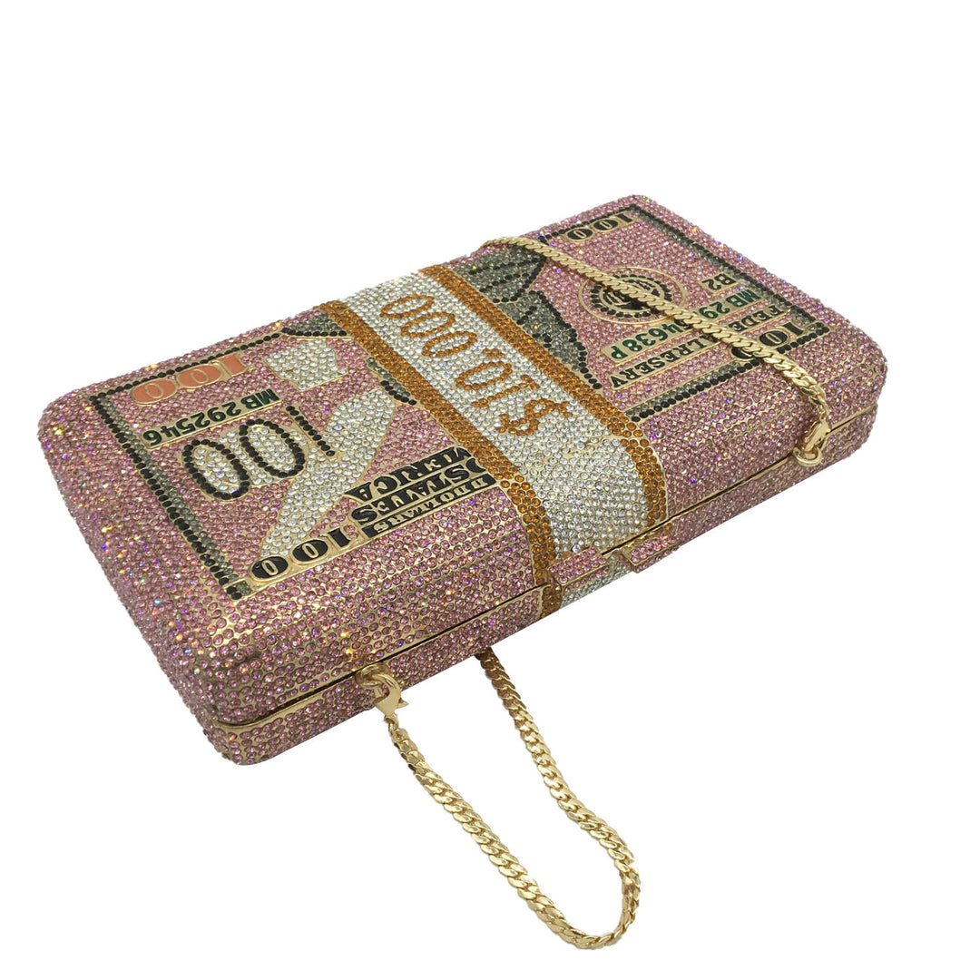 Dollar Bill Rhinestone Crystal Purse