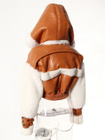 Load image into Gallery viewer, Hooded Fur Leather Cropped Jacket
