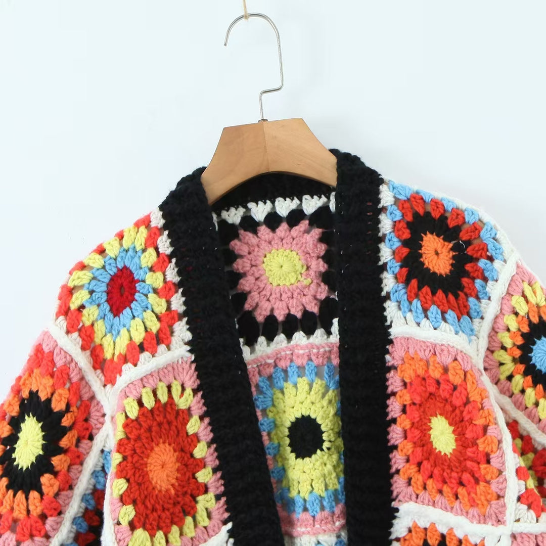 Geometric Autumn Hollow Hook Knit Cardigan