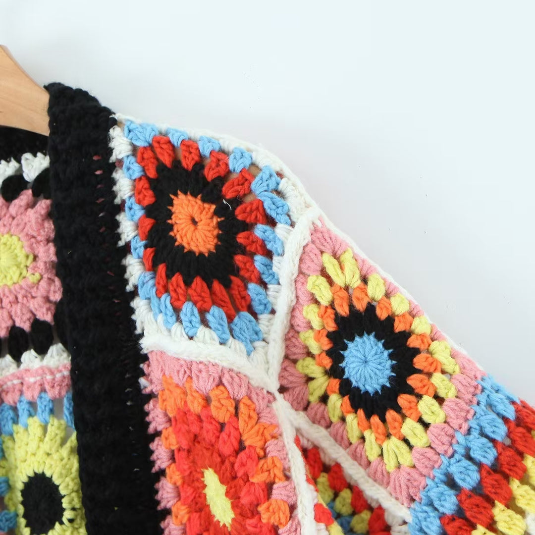 Geometric Autumn Hollow Hook Knit Cardigan