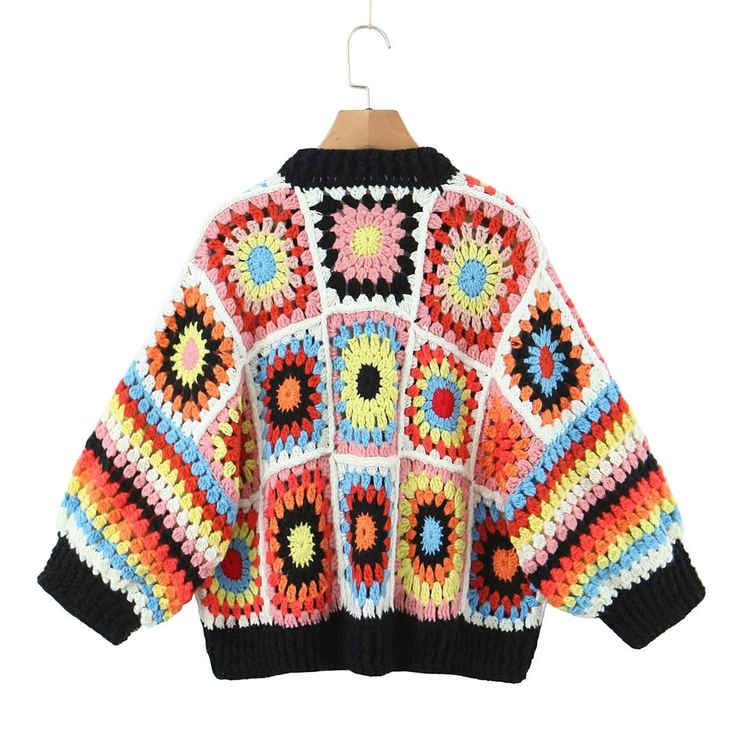 Geometric Autumn Hollow Hook Knit Cardigan