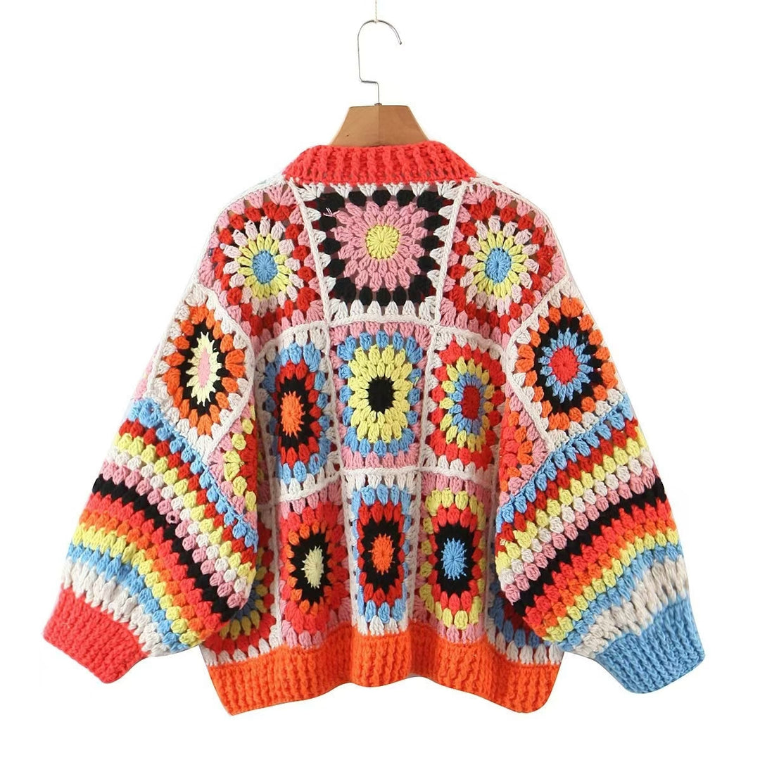 Geometric Autumn Hollow Hook Knit Cardigan