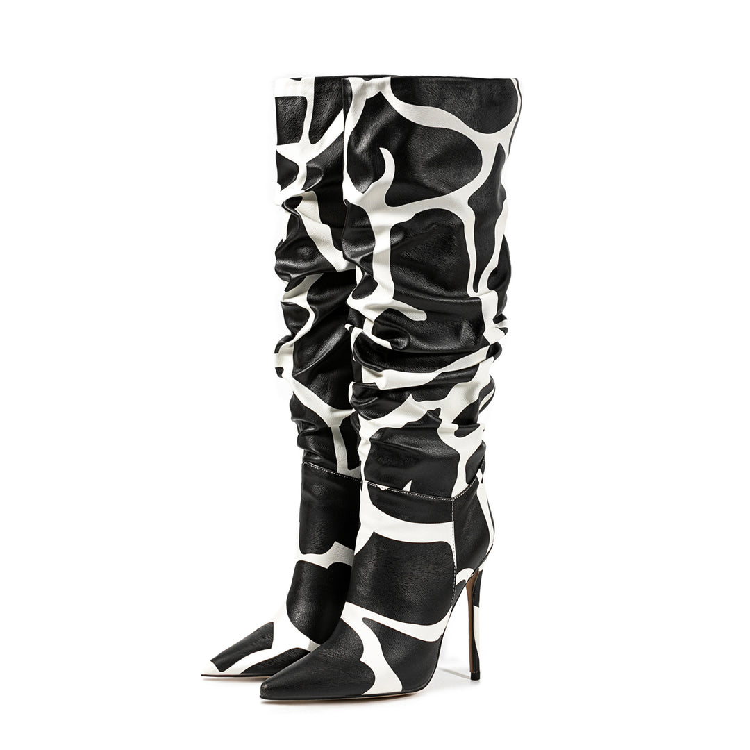 JD Black and White Knee High Boots