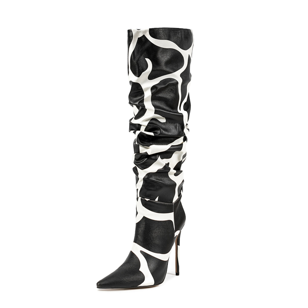 JD Black and White Knee High Boots