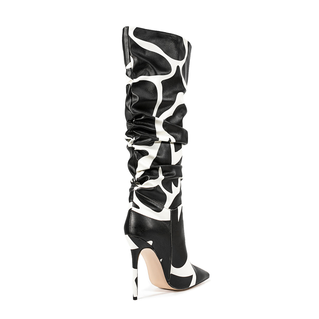 JD Black and White Knee High Boots