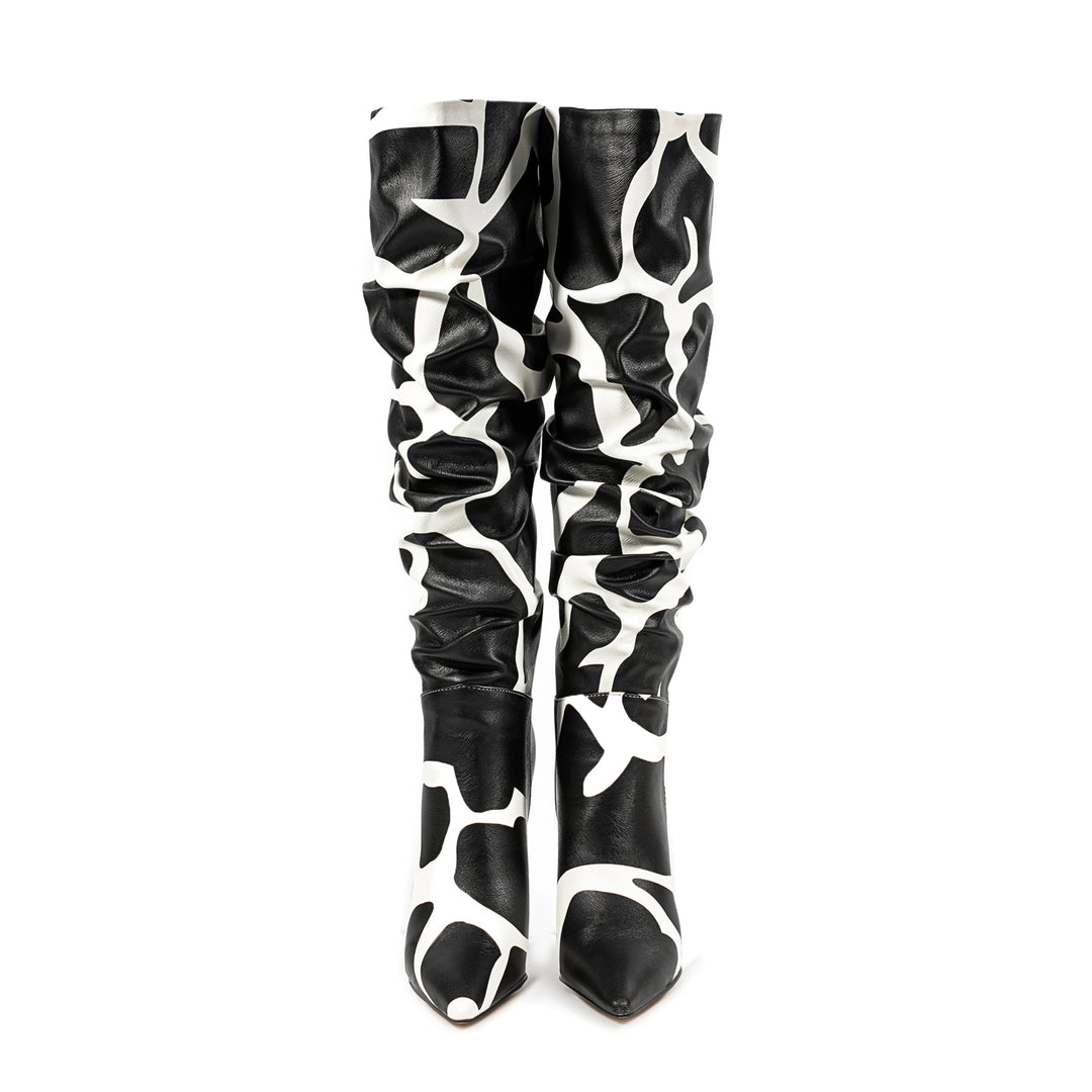 JD Black and White Knee High Boots