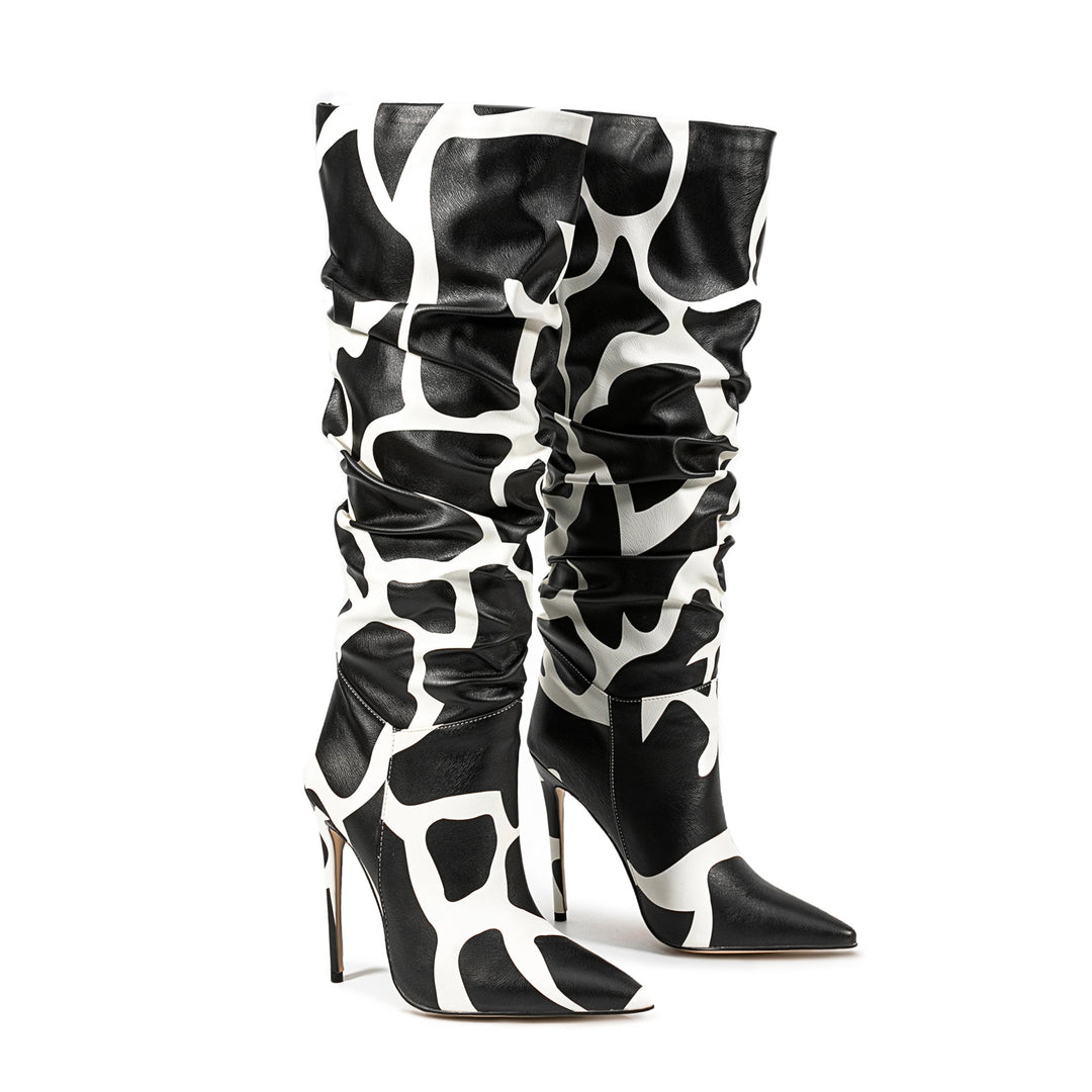 JD Black and White Knee High Boots