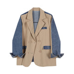 Load image into Gallery viewer, Denim Spliced Notched Collar Jacket
