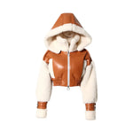 Load image into Gallery viewer, Hooded Fur Leather Cropped Jacket
