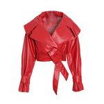 Load image into Gallery viewer, Faux Leather Belted Cropped Jacket
