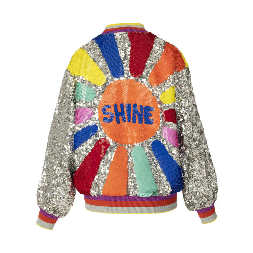 Multicolor Sequined Loose Zipper Jacket