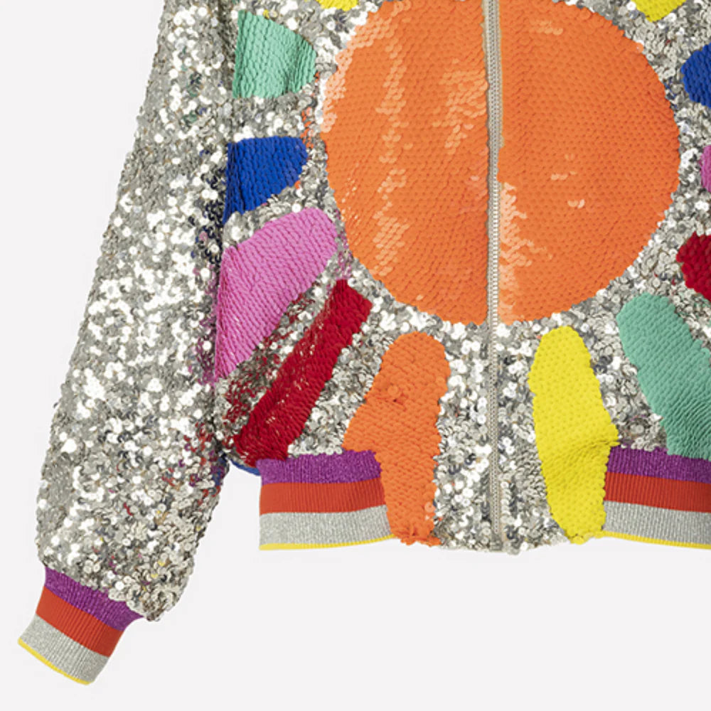 Multicolor Sequined Loose Zipper Jacket