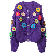 PATCHWORK FLOWER LOOSE KNITTED CARDIGAN