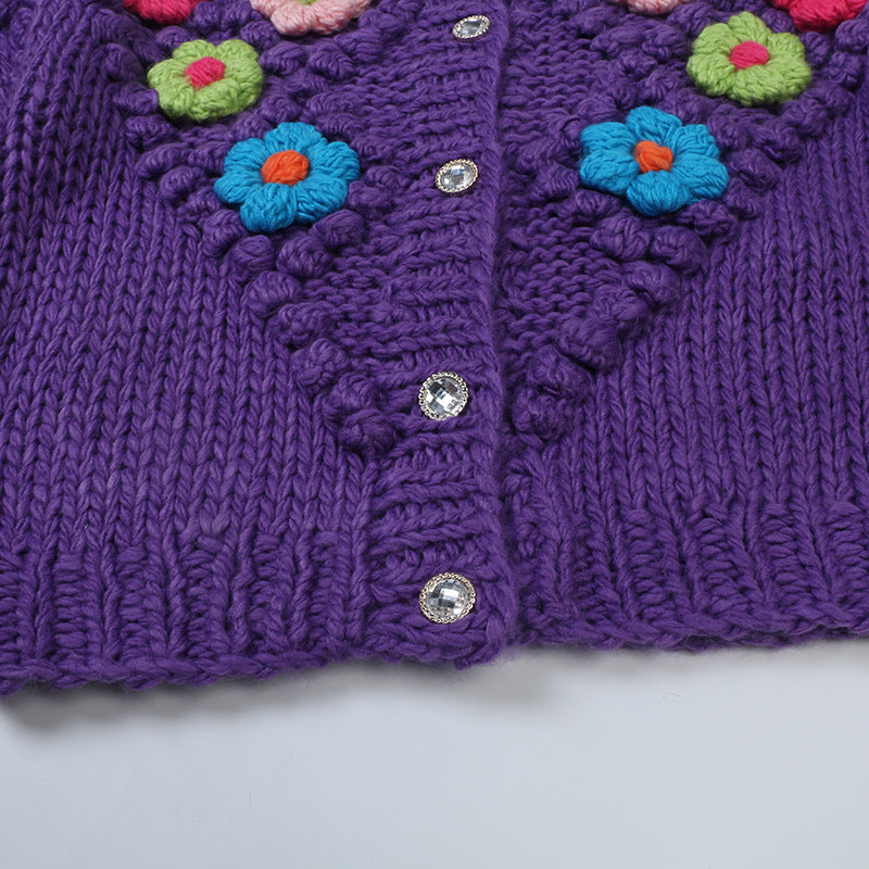 PATCHWORK FLOWER LOOSE KNITTED CARDIGAN