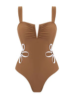 Load image into Gallery viewer, Mocha Wave One-Piece Swimsuit &amp; Resort Skirt Set