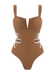 Mocha Wave One-Piece Swimsuit & Resort Skirt Set