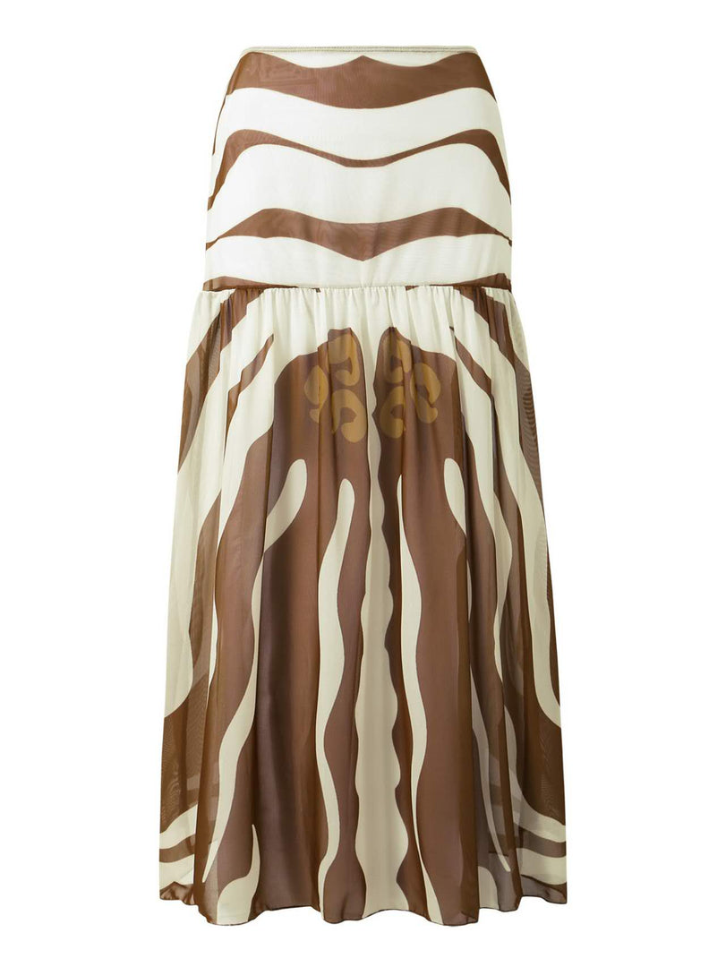 Mocha Wave One-Piece Swimsuit & Resort Skirt Set