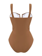 Mocha Wave One-Piece Swimsuit & Resort Skirt Set