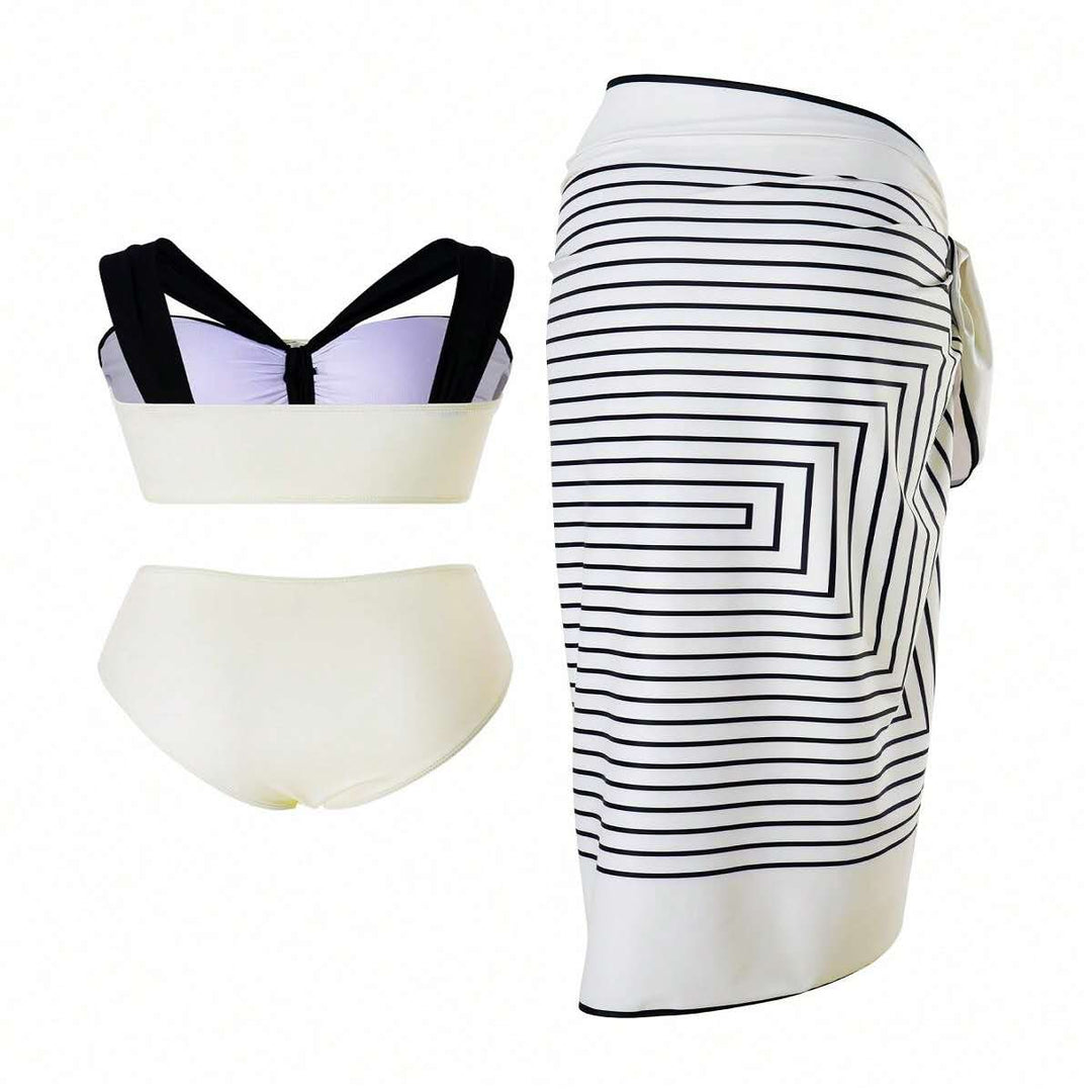 Noir Blossom Bikini & Luxe Sarong Set