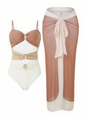 Sahara Glow One-Piece Swimsuit & Sheer Sarong Set